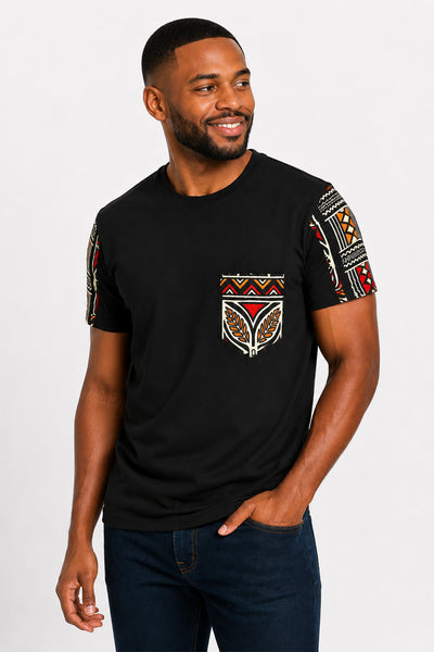 Camiseta con detalles de estampado africano - Rojo Bogolan Symbols Pocket