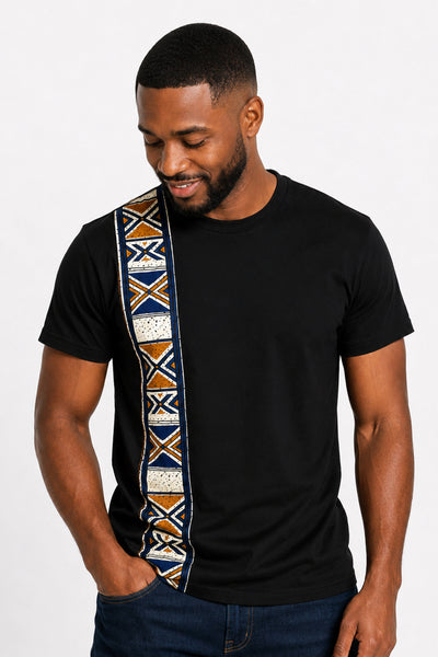 Camiseta con detalles de estampado africano - Azul Bogolan Heritage Band