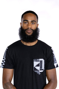 Camiseta con detalles de estampado africano - Bolsillo Kente negro / blanco