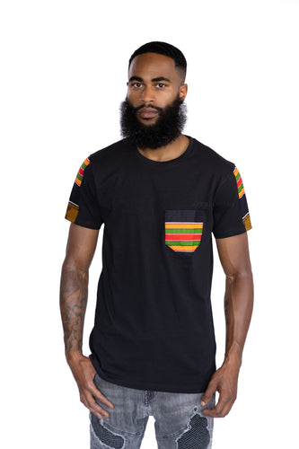 Camiseta con detalles estampados africanos - Pan Africa Kente pocket