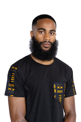 Camiseta con detalles de estampado africano - Bolsillo Bogolan amarillo