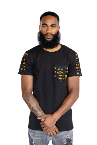 Camiseta con detalles de estampado africano - Bolsillo Bogolan amarillo