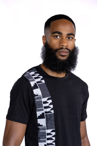 Camiseta con detalles de estampado africano - Banda kente negra / blanca