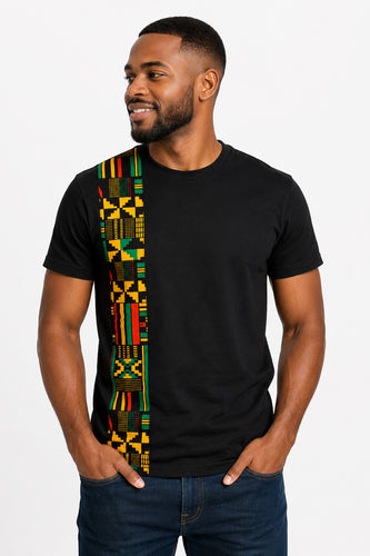 Camiseta con detalles de estampado africano - Negro Amarillo Kente Band