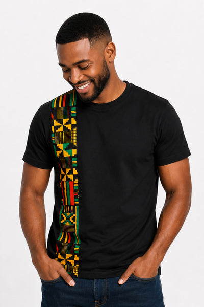 T-shirt with African print details - Black Yellow Kente Band