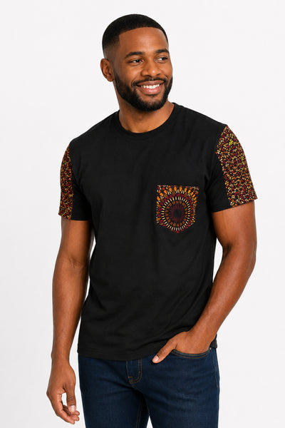 Camiseta con detalles de estampado africano - Marrón Naranja Savanna Sun Pocket