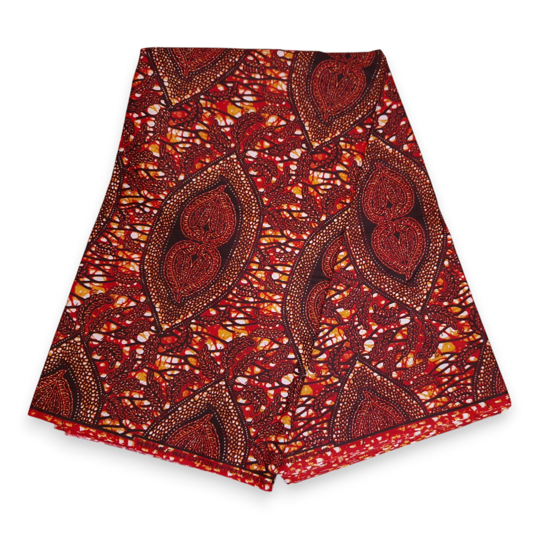 Tela africana estampada - Marrón Bronce Hidden-Leaf-Relic - 100 % algodón