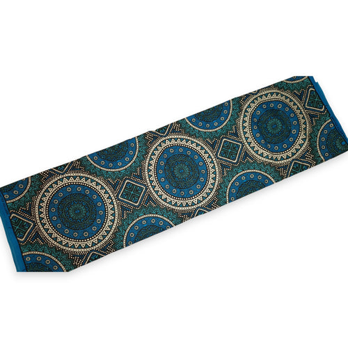 Tela africana wax estampada - Azul y Verde azulado Sacred Circle Patterns - 100% algodón