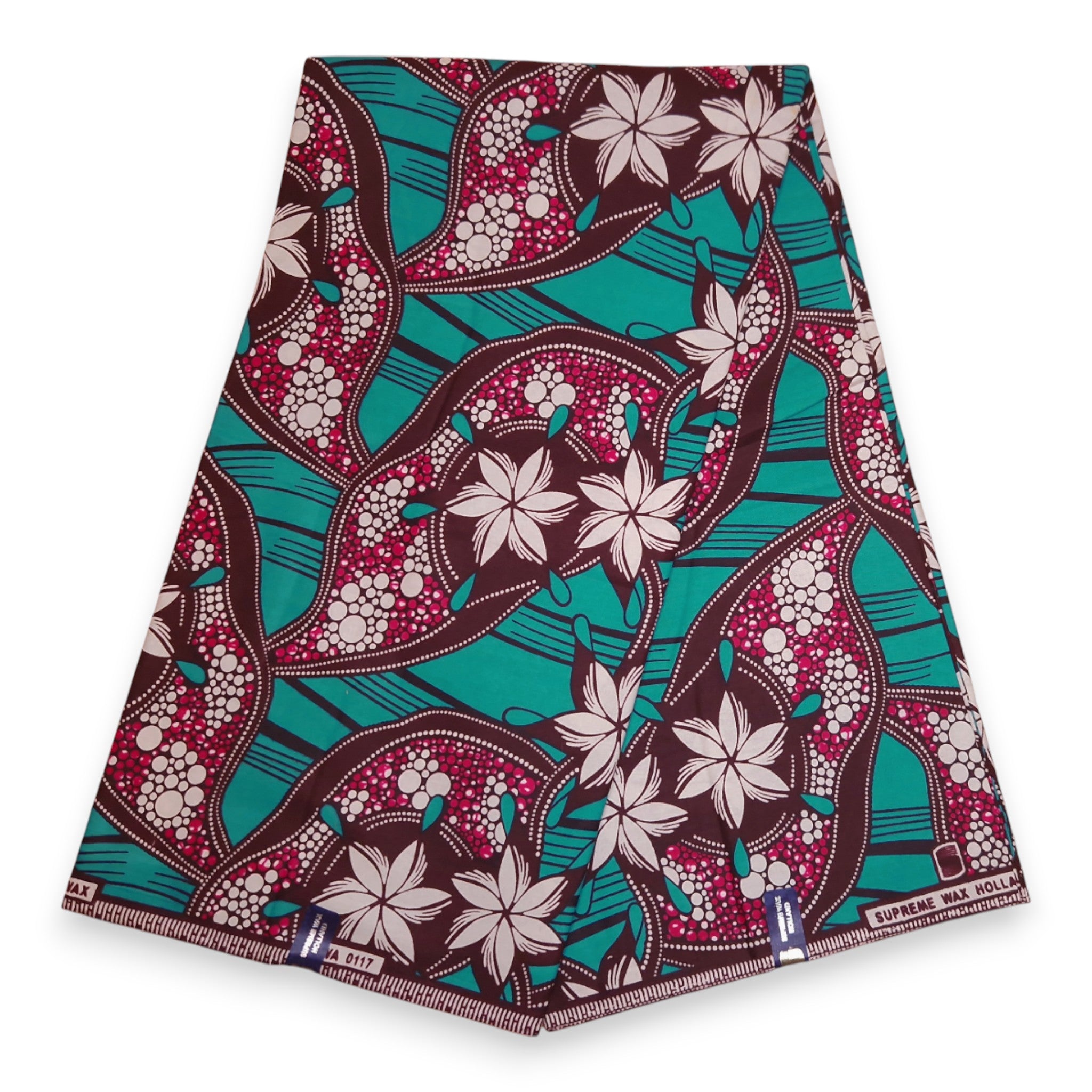 African Wax print fabric - Teal and Brown Whispering Flower Vines - 100% cotton