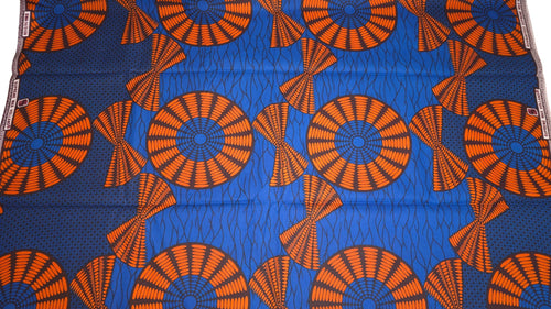 Tela africana wax estampada - Azul Naranja Sun Disc - 100% algodón