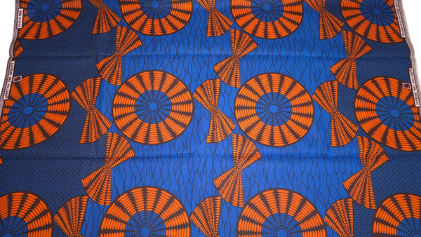 Tela africana wax estampada - Azul Naranja Sun Disc - 100% algodón