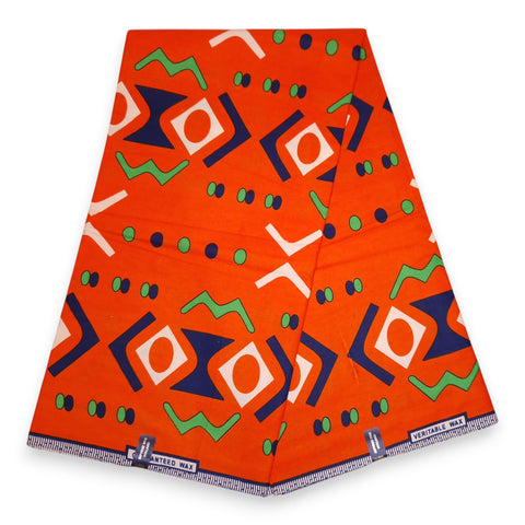 Tela estampada Wax Africana - Naranja Bogolan - 100 % algodón