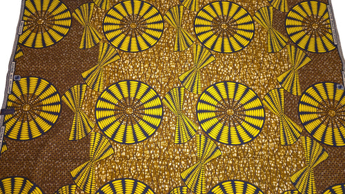 Tela africana wax estampada - Mostaza Amarillo Sun Disc - 100% algodón