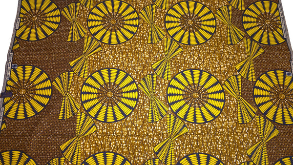 Tela africana wax estampada - Mostaza Amarillo Sun Disc - 100% algodón