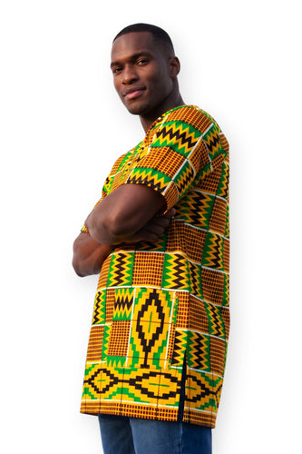 Verde Amarillo Kente Dashiki Shirt / Dashiki Dress - Top con estampado africano - Unisex