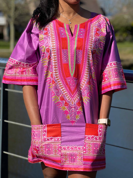 Camisa Dashiki Púrpura / Roja / Vestido Dashiki - Top con estampado africano - Unisex - Vlisco