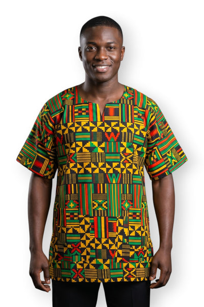 Negro Amarillo Kente Dashiki Shirt / Dashiki Dress - Top con estampado africano - Unisex