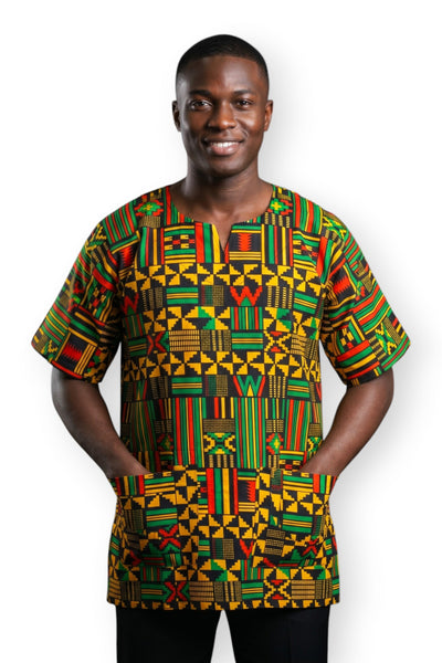 Tela africana wax estampada - Negro Verde Kente Print Ghana - 100% algodón