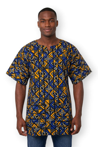 Azul Bogolan Geometry Dashiki Shirt / Dashiki Dress - Top con estampado africano - Unisex