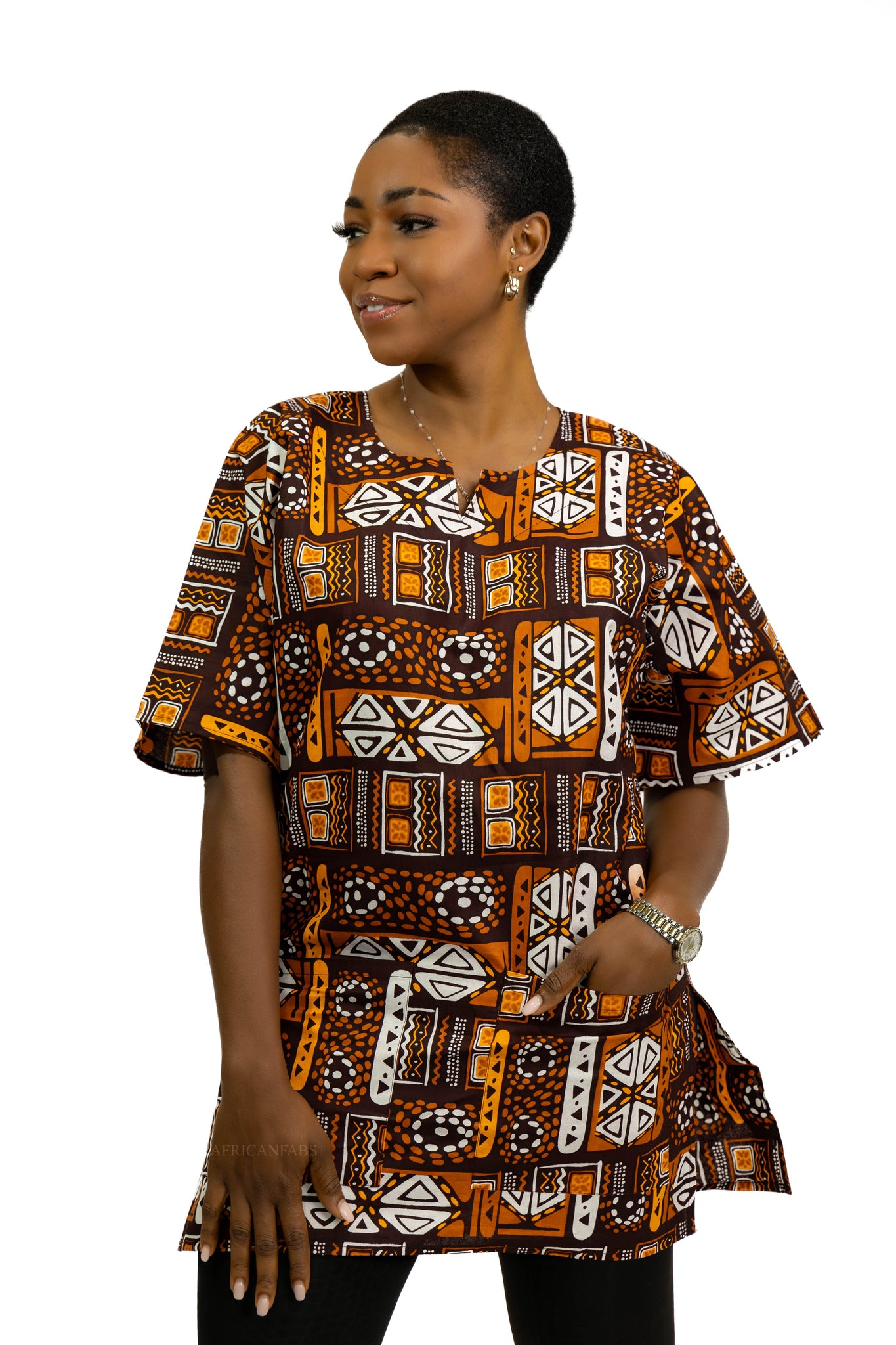 Patrones marrones Shirt / Dashiki Dress - Top con estampado africano - Unisex