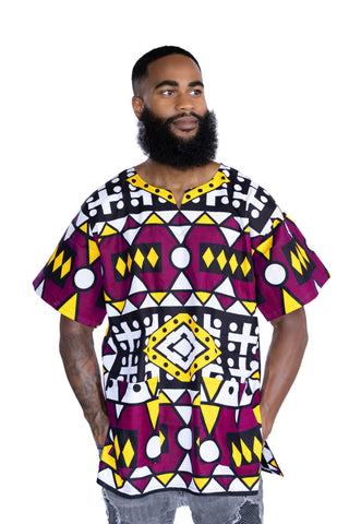 Púrpura Amarillo Samakaka Dashiki Shirt / Dashiki Dress - Top con estampado africano - Unisex