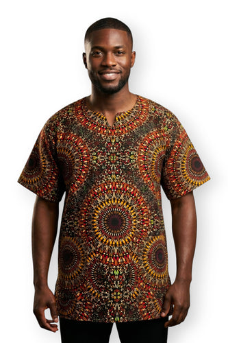 Marrón Naranja Savanna Sun Dashiki Shirt / Dashiki Dress - Top con estampado africano - Unisex