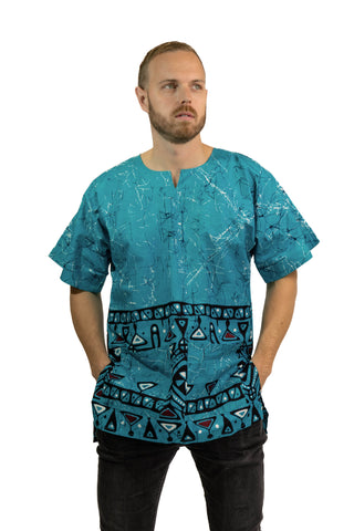 Turquesa Kampala Shirt / Dashiki Dress - Top con estampado africano - Unisex