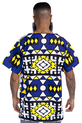 Azul Amarillo Samakaka Dashiki Shirt / Dashiki Dress - Top con estampado africano - Unisex