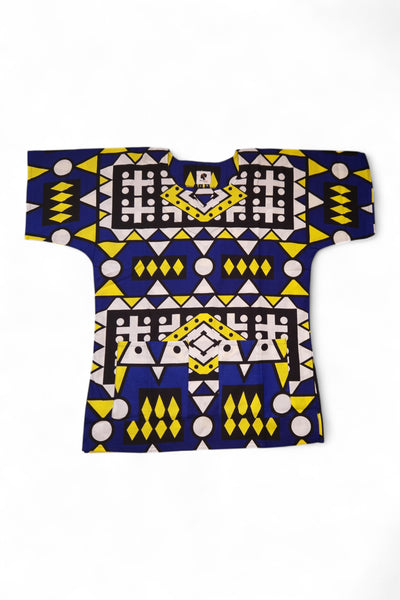 Azul Amarillo Samakaka Dashiki Shirt / Dashiki Dress - Top con estampado africano - Unisex