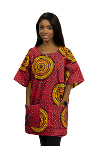 Rojo Dotted Patterns Shirt / Dashiki Dress - Top con estampado africano - Unisex