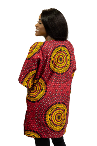 Rojo Dotted Patterns Shirt / Dashiki Dress - Top con estampado africano - Unisex