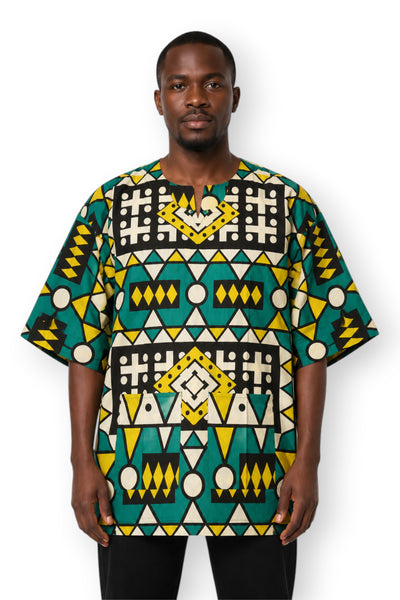 Turquesa Amarillo Samakaka Dashiki Shirt / Dashiki Dress - Top con estampado africano - Unisex