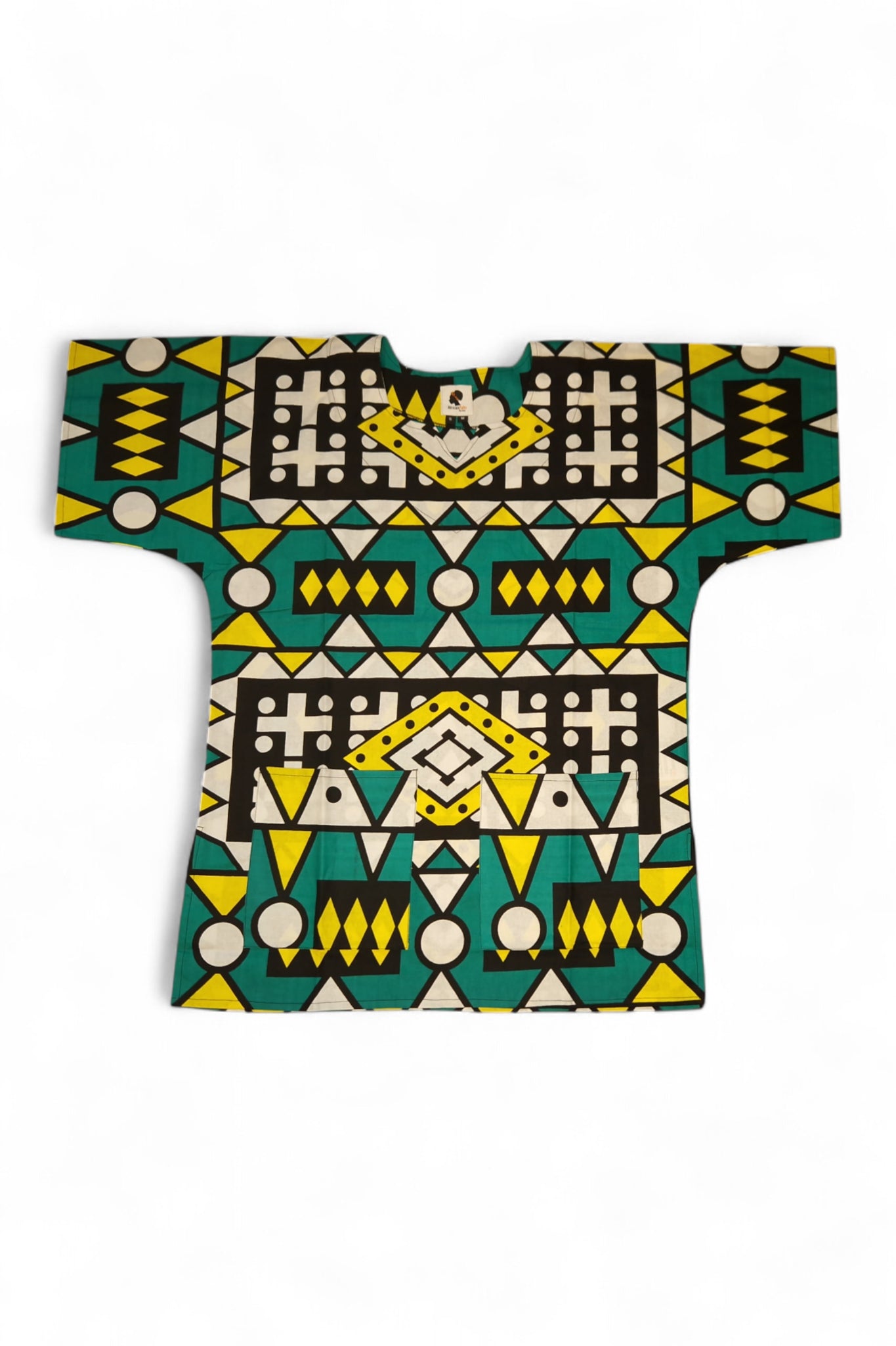 Turquesa Amarillo Samakaka Dashiki Shirt / Dashiki Dress - Top con estampado africano - Unisex