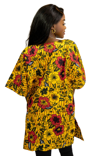 Amarillo Flowers Shirt / Dashiki Dress - Top con estampado africano - Unisex