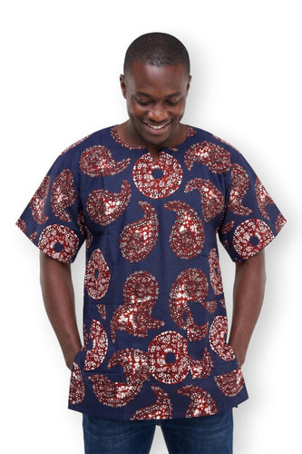 Azul Marrón Paisley Sun Dashiki Shirt / Dashiki Dress - Top con estampado africano - Unisex