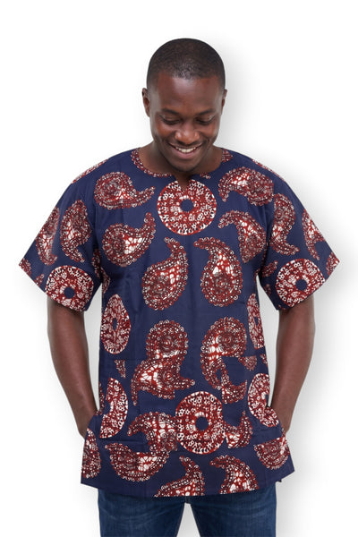 Azul Marrón Paisley Sun Dashiki Shirt / Dashiki Dress - Top con estampado africano - Unisex