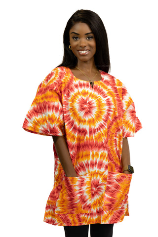 Naranja Tie-dye Shirt / Dashiki Dress - Top con estampado africano - Unisex