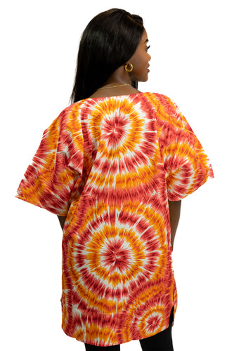 Naranja Tie-dye Shirt / Dashiki Dress - Top con estampado africano - Unisex