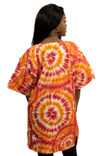 Naranja Tie-dye Shirt / Dashiki Dress - Top con estampado africano - Unisex