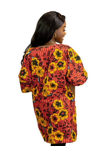 Rojo Flowers Shirt / Dashiki Dress - Top con estampado africano - Unisex