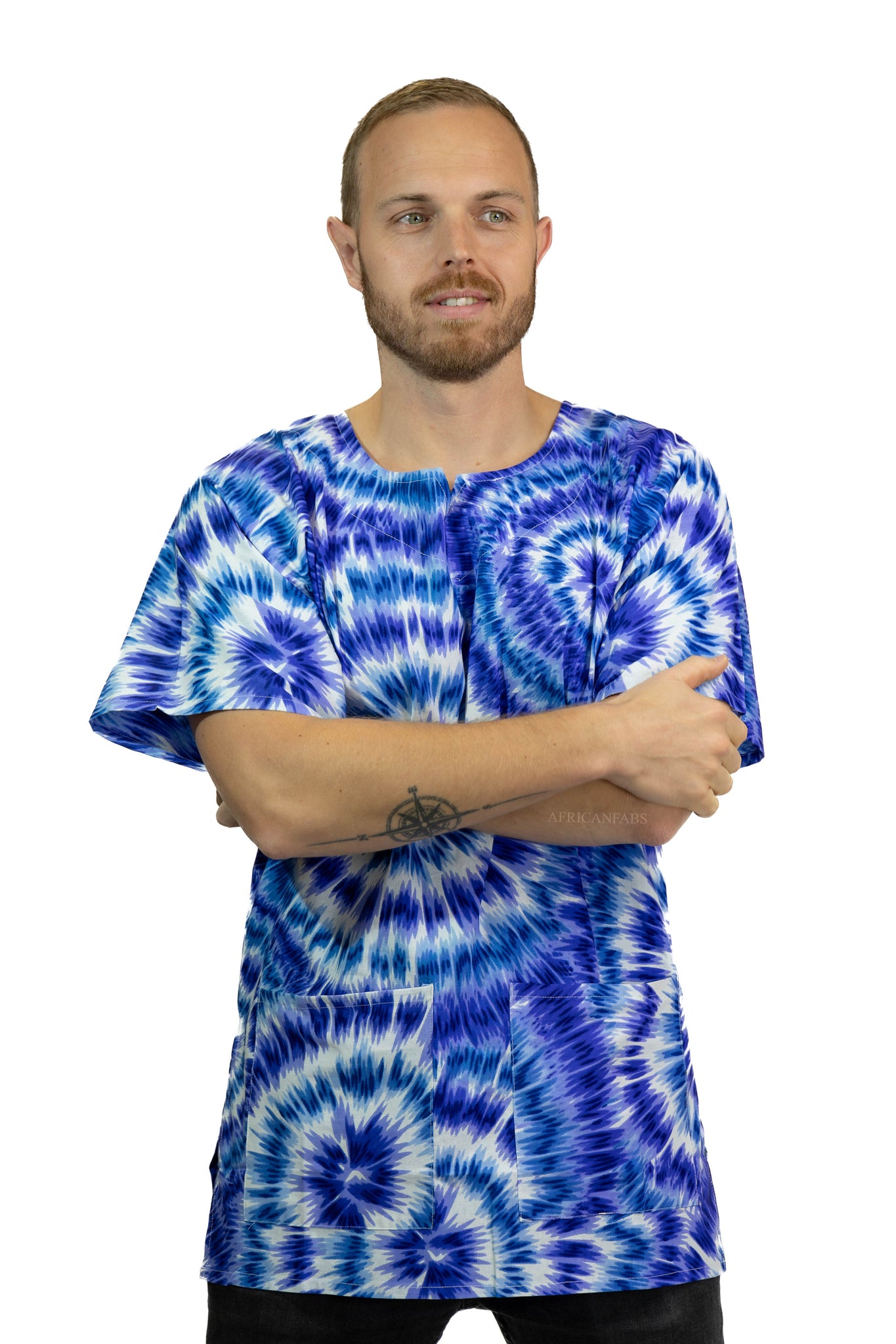 Azul Tie Dye  Shirt / Dashiki Dress - Top con estampado africano - Unisex