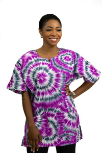 Morado Tie Dye Shirt / Dashiki Dress - Top con estampado africano - Unisex