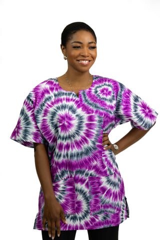 Morado Tie Dye Shirt / Dashiki Dress - Top con estampado africano - Unisex