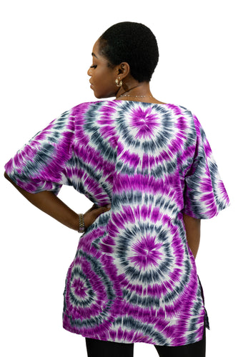 Morado Tie Dye Shirt / Dashiki Dress - Top con estampado africano - Unisex