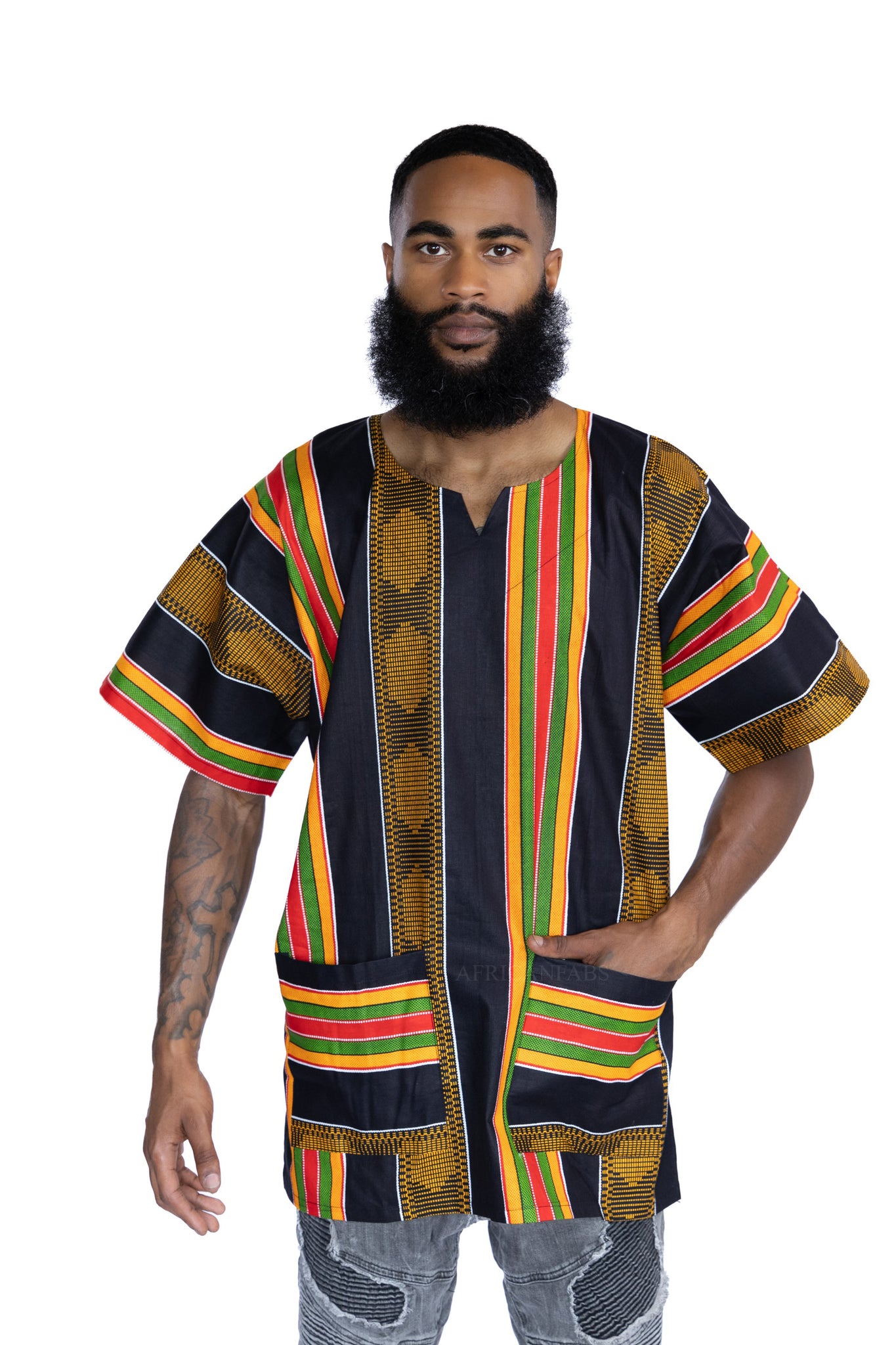 Black Pan Africa Dashiki Shirt / Dashiki Dress - Top con estampado africano - Unisex