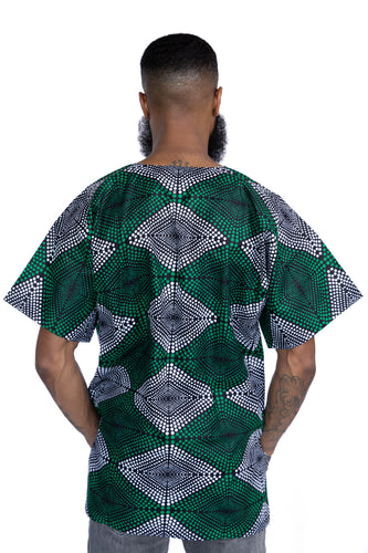 Camisa Dashiki de diamantes verdes / Vestido Dashiki - Top estampado africano - Unisex