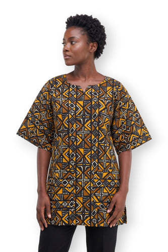Marrón Bogolan Heritage Dashiki Shirt / Dashiki Dress - Top con estampado africano - Unisex