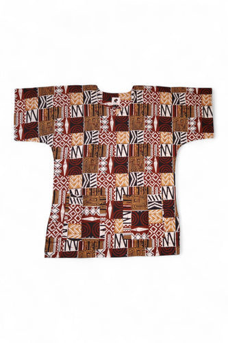 Marrón Bogolan Mosaic Dashiki Shirt / Dashiki Dress - Top con estampado africano - Unisex