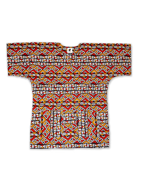 Rojo / Naranja Bogolan Dashiki Shirt / Dashiki Dress - Top con estampado africano - Unisex