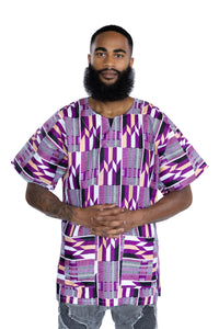 Púrpura / blanco Camisa Kente Dashiki / Vestido Dashiki - Top con estampado africano - Unisex